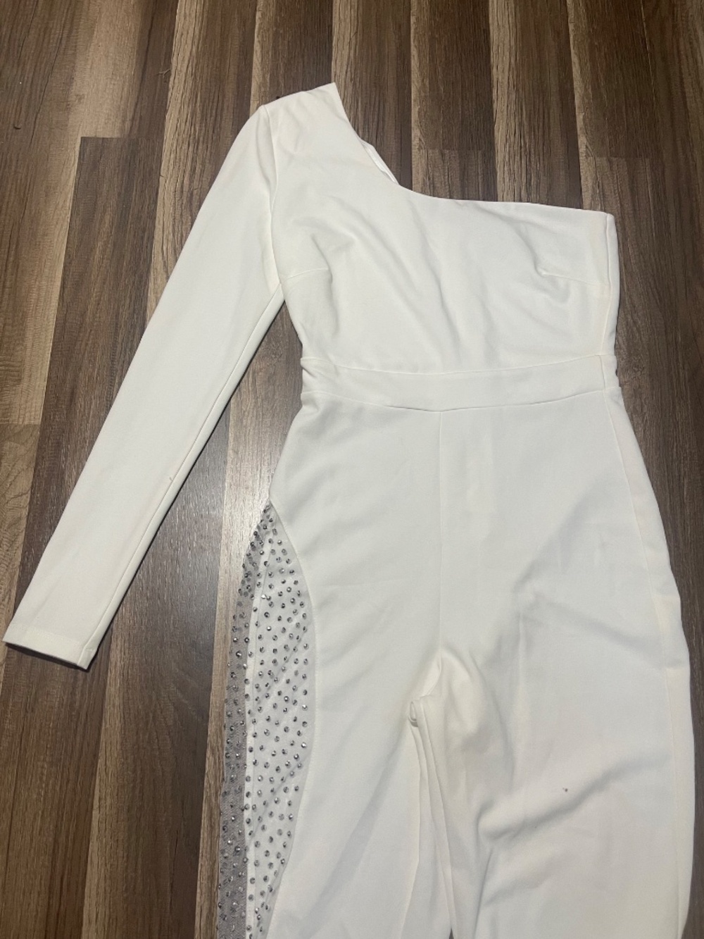 Symphony White One-Shoulder Embellished Jumpsuit - Picture 3 of 11